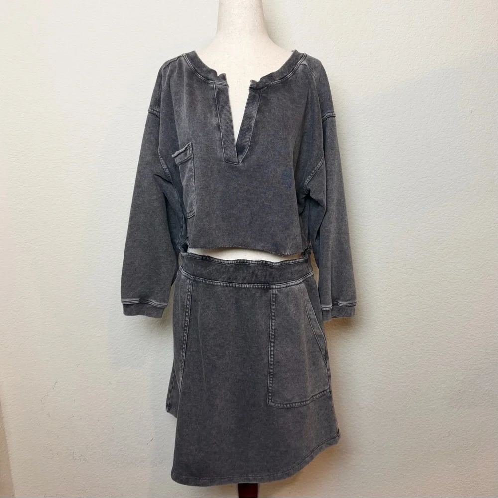 Anthropologie Daily Practice Washed Black Athleisure Skirt Set Size Large